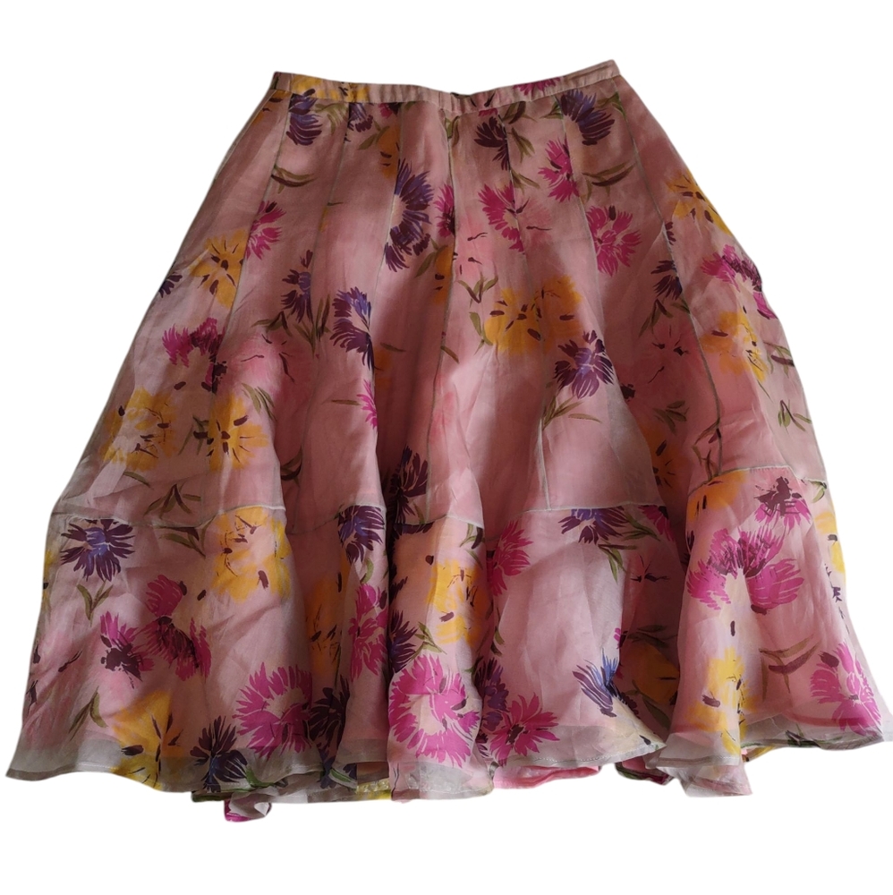 Rene Lezard Floral Silk Flowy Skirt Size 8 Pink Purple
